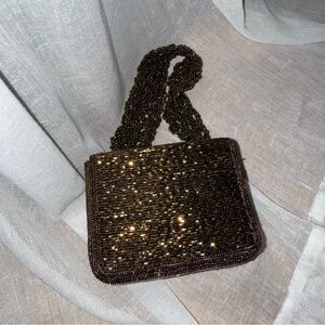 Vintage Brown Beaded Evening Bag